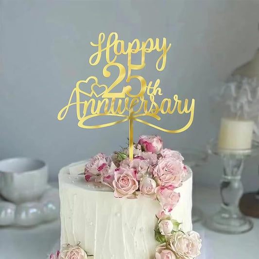 Sleyberoy Acrylic Happy 25th Anniversary Cake Toppers -Wedding Anniversary Party Decorations, 25th Wedding Anniversary, Company Anniversary Party, Birthday Party Decorations (Acrylic 25)