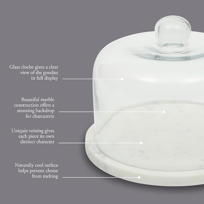 Gibson Elite Ridgehaven 11" Marble Cake Stand, Serving Platter, Charcuterie Board, and Center Piece Home Décor With Glass Lid - Fits 9" Cake