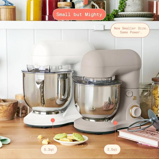 Beautiful 3.5Qt Stand Mixer by Gourmias, Tilt-Head Electric Mixer with 12 Speeds, Stainless Steel Bowl, Compact Kitchen Mixer for Baking, Dough, Whipping and Mixing (Porcini Taupe)
