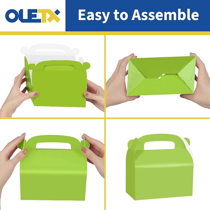 30Pcs Green Party Favor Treat Boxes Goodie Paper Box with Handles | Gable Gift Boxes Perfect for Gardening/Green Thumbs Party Decoration Supplies and St Patricks Day Gift Giving