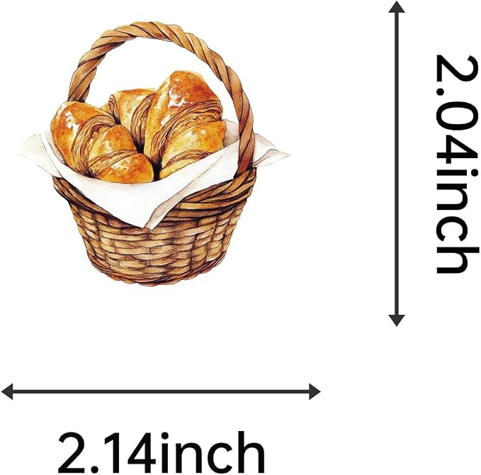 Tempting Bread Stickers ，50 PCS Bread Food Themed Waterproof PET TransparentSticker Vinyl Decals Supplies Bakery Favors Party Decor Water Bottles Laptop Phone Helmet Scrapbooks Gifts Birthday