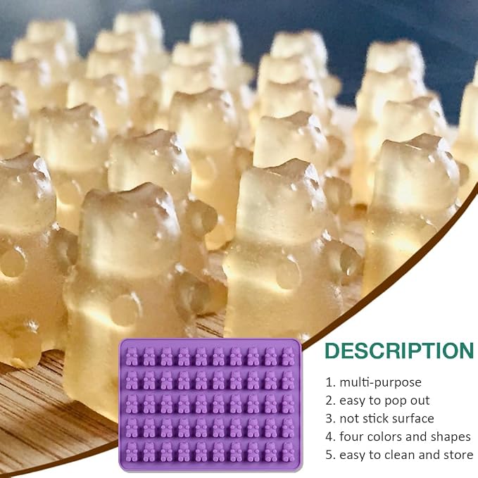 Silicone Gummy Molds Set of 4, Candy Molds with 2 Droppers for Convenient Filling, Chocolate Molds Set Includes Dinosaur, Bear, Donut and Heart Molds
