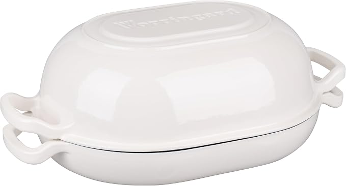 VORRINGARD Enameled Cast Iron Sourdough Bread Oven, Dutch Oven, Loaf Cast Iron Bread Pan for Homemade Bread Baking, Meatloaf Pan with Lid, 7QT, White