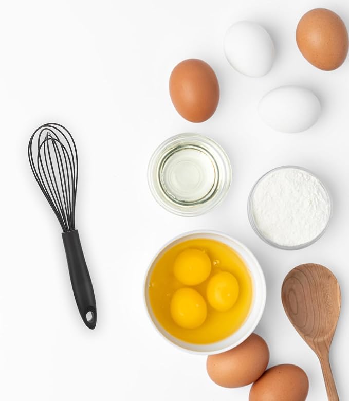 ABOOFAN 3pcs Silicone Whisk Set with Small, Medium, Large Balloon Whisks – Manual Handheld Egg Beater and Milk Frother, Silicone Coated for Non-stick Cookware, Kitchen Mixing and Blending