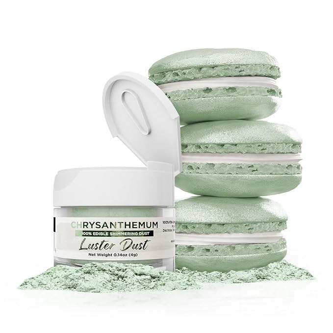 Luster Dust - Chrysanthemum Green (4g 1x Jar) | Edible Vegan Dust & Paint for Cake Decorating, Ice Cream, Desserts, Cocktails and Beverages by Bakell