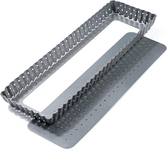Webake Tart Pan with Removable Bottom, 14 Inch Rectangle Quiche Pan Perforated Tart Tin Nonstick Crispy Baking Tray for Fluted Pie Pizza Quiche Tart (Pack of 2)
