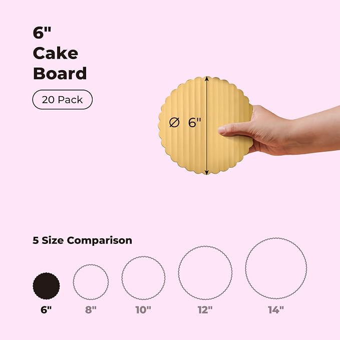 Fit Meal Prep 20 Pack Cake Boards, 6 Inch Round Gold Cake Circles, Disposable Pizza Circles Cake Pan Base Stand for Desserts and Pastries, Greaseproof Cardboard Cake Rounds for Cake DIY, Birthday