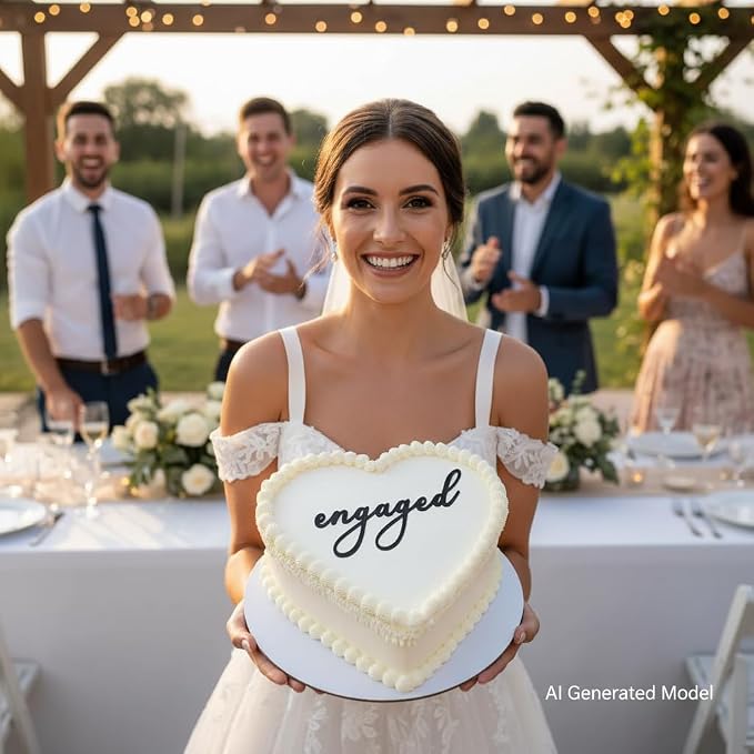 Acrylic Engaged Cake Topper – Vintage Heart Wedding Cake Decoration for Engagement Parties, Bridal Showers & Anniversaries (Engaged)