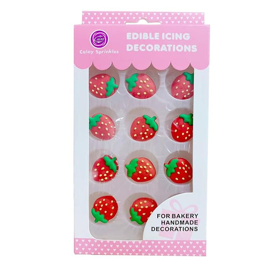 Sentovac 12 Pcs Strawberry Icing Cake Decoration Edible Spring Sprinkles DIY Candy Dessert For Cookie Cake Cupcake Topper Icing Frosting Party Decoration Supplies