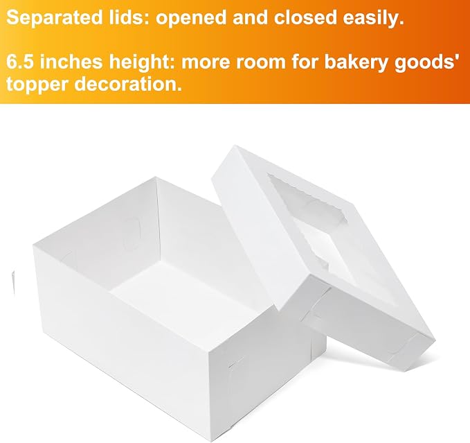 Wowxyz 12pcs 14x10x6.5 Cake Boxes Rectangle Quarter Sheet 1/4 Sheet Bakery Boxes with Window - Donuts, Pastry Baking Cake, Pie White Cardboard Treat Packaging