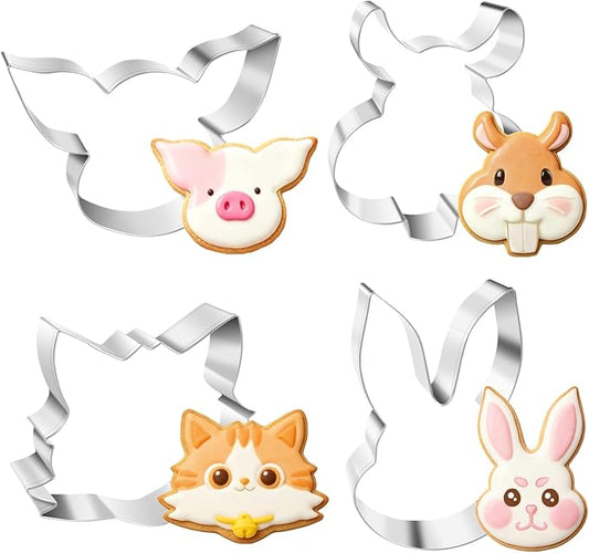4 Piece Animal Cookie Cutters, 3.5" Large Cute Cookie Cutters Set with Hamster, Cat, Pig, Rabbit for Animal Birthday Party Supplies
