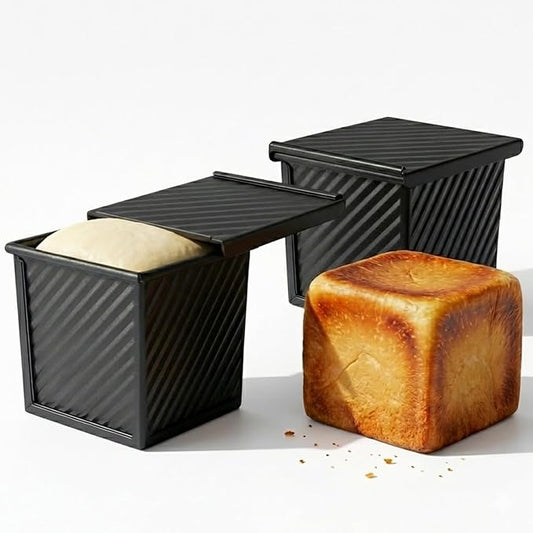2-Pack Mini Pullman Loaf Pan with Lid, 4 Inch Nonstick Small Bread & Dessert Baking Pans, Mini Loaf Pans for Square Cakes, Pound Cake, Brownies & Individual Treats