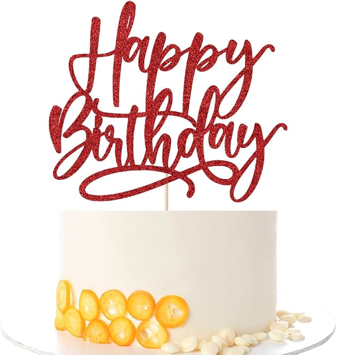 Kaoenla Happy Birthday Cake Topper,Red Glitter handwork Happy Birthday Cake Decoration Suitable For Anniversary/Birthday Party Decor