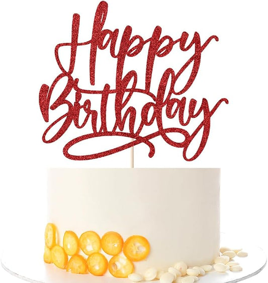 Kaoenla Happy Birthday Cake Topper,Red Glitter handwork Happy Birthday Cake Decoration Suitable For Anniversary/Birthday Party Decor