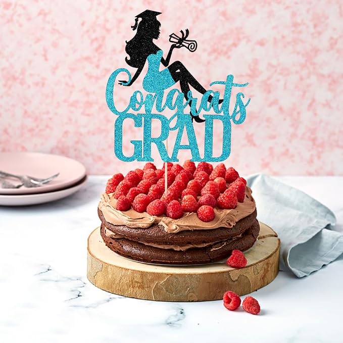 Congrats Grad Cake Topper,2026 Girl Graduation Cake Topper, Congrats Grad Decorations,2026 High School/College/Senior Graduation Party Decorations Supplies(Black and blue)