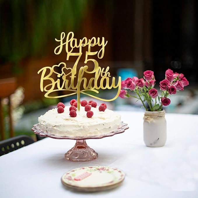 Sleyberoy Acrylic Happy 75th Birthday Cake Topper- Hello 75,Cheers to 75 Years,75th Anniversary/Birthday Party、 men and women Happy seventy five Birthday Selected cake decoration(75th)