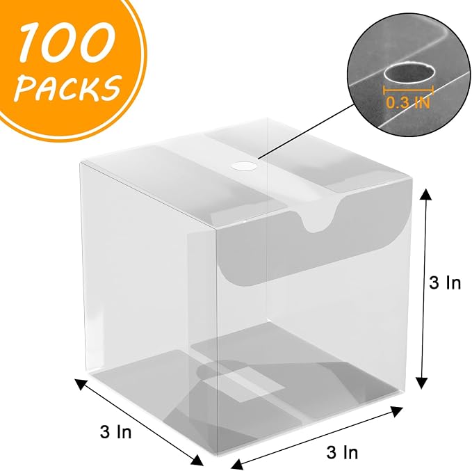 XINHPKGG 100pcs Clear Favor Boxes 3x3x3 Inch Clear Chocolate Bomb Boxes Small Gift Box Cupcake Box for Birthday Wedding Party