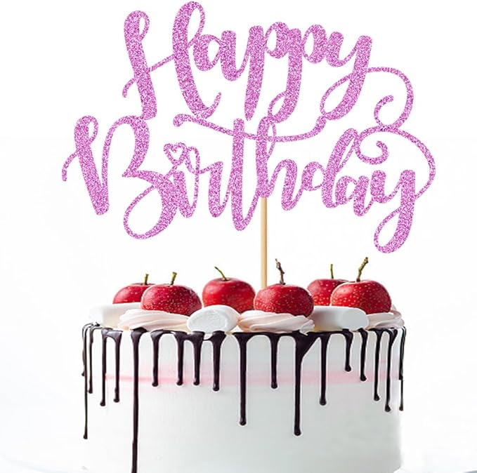 Handmade Glitter Happy Birthday Cake Topper,Birthday Party Cake Decorations, Anniversary/Birthday Party Decoration Supplies (Purple)