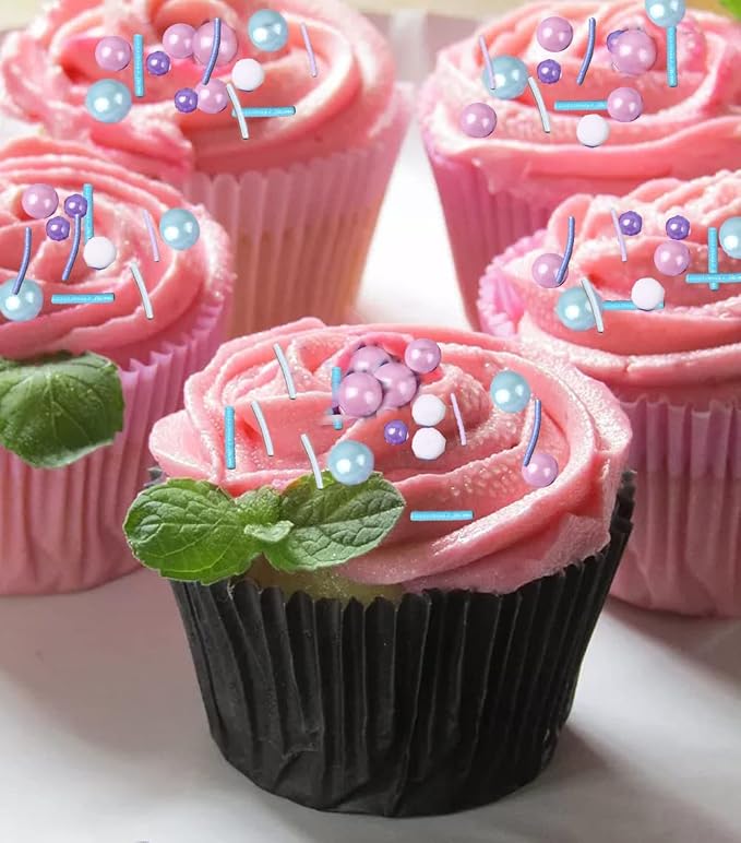 LEBERY 8.4 Oz Pastel Sprinkles, White Pink Purple Blue Sprinkles, Edible Cake Cupcake Sprinkle Edible Cake Pearls for Cake Decorating Mermaid Sprinkle Jimmies Mix for Baking Cookie Decoration