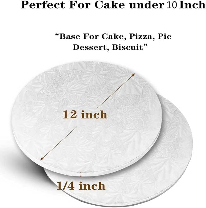 12 Inch Round Cake Boards, 10PACK White Cake Drums, Sturdy Cake Cardboard Bases para Pasteles for Pastry Baking, Wedding,Party, Fathers Day Pizza Desserts 1/4 Inch Thick