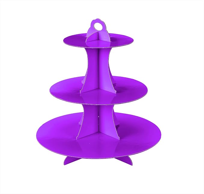 YLDW Cupcake Stand, 3-Tier Cupcake Stand Display, Cardboard Cup Cake Tower Stand, Disposable Dessert Stand for Birthday Tea Party Baby Shower Treat Decorations, Purple