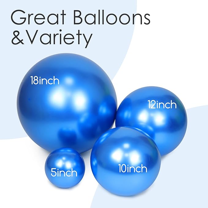 120pcs Metallic Blue Balloons, 18 12 10 5 inch Metallic Blue Balloons Different Sizes Blue Balloon Arch Kit for Graduation Baby Shower Wedding Birthday Party Decorations