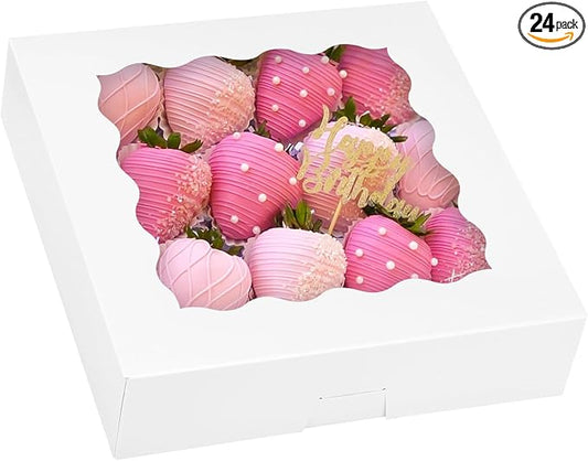 Moretoes 24pcs Bakery Boxes, 10x10x2.5 Inches Auto-Popup Pie Boxes for Cookies, Chocolate Covered Strawberries, Pies, Donuts, Muffins