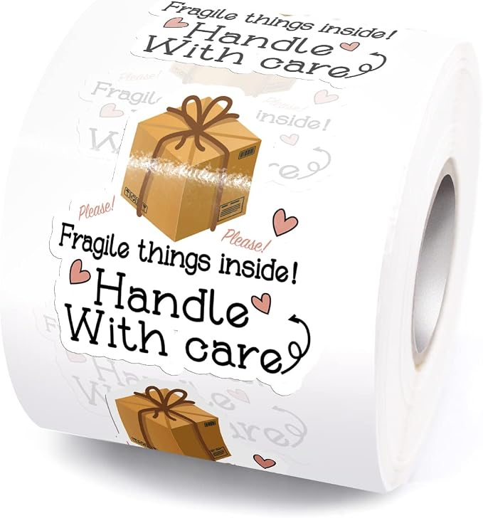 Handle with Care Fragile Stickers for Shipping, Shipping Boxes Fragile Things Inside Stickers, Packaging for Small Business Sticker, 1.6" L x 1.6" H 500PCS