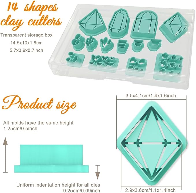 ORIGACH 14 Pcs Terrariums and Cactus Polymer Clay Cutters， Flower House Design Clay Cutters for Polymer Clay Jewelry Earrings with a Clear Storage Box