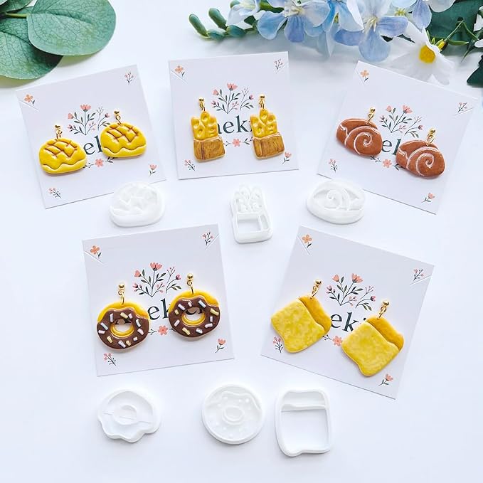 Bakery and Breakfast Polymer Clay Cutters Set - 10pcs Realistic Food Shapes Including Donut, Baguette & Pastry for DIY Earring Jewelry, Soft Clay Crafts, Scrapbooking & Miniature Food Decor