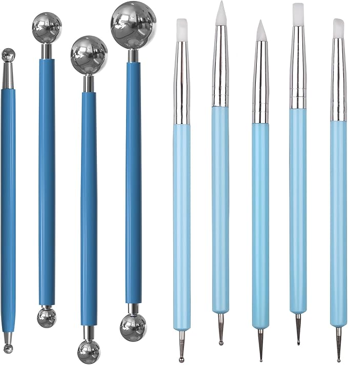 DIYOOHOMY 9 Pcs Polymer Clay Tools, Ball Stylus Silicone Sculpting Tools for Pottery Rock Dot Painting Nail Art Blending Clay Carving Ceramic Drawing DIY Craft Modeling