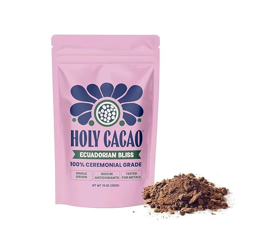 Holy Cacao Ecuadorian Bliss Organic Ceremonial Grade Cacao Powder – 100% Pure Single Origin Heirloom Ecuadorian Cacao, Antioxidant Rich Superfood Drink Mix, Vegan, Gluten Free, Non GMO, Unsweetened Cocoa Powder, 10 oz