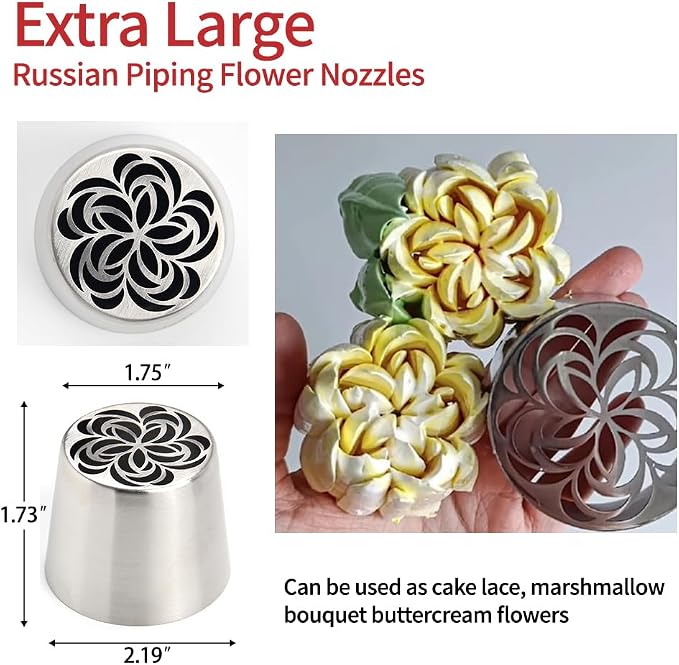 Extra Large Russian Piping Tips - Stainless Steel Flower Nozzles Set for Cake Decorating, Rose & Floral Icing Tips for Cupcakes, Cookies Professional Baking Tools (XXL, Style 64)