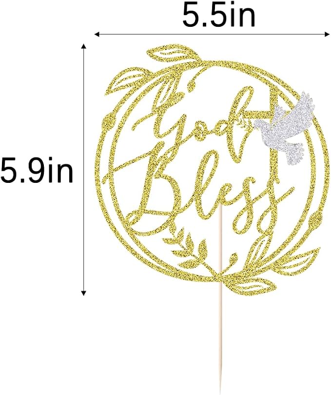 Gold Glitter god Bless Baptism Cake Topper - Keepsake Cross Design,for Christening & Holy Communion,Baby Shower 1st Birthday Party Divine Celebration Elegant Cake Decor