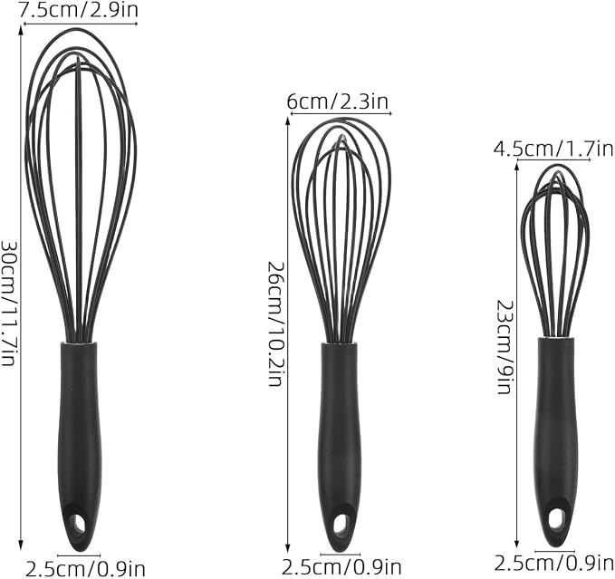3pcs Silicone Coated Whisk Set Small Medium Large Hand Egg Beater Kitchen Whisks for Baking Cooking Mixing Manual Stirrer for Sourdough and Coffee