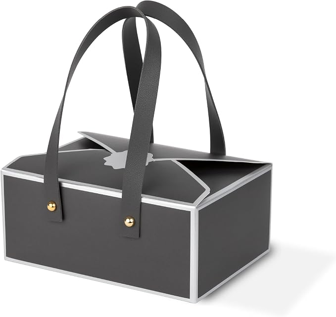 Hammont Gift Boxes - 4 Pack of Gift Boxes with Faux Leather Handles - Cookie Boxes - Versatile Gift Boxes for Presents - Elegant Box for Cakes Candy | Jewelry | Chocolates (5"x7"x3" (Grey))