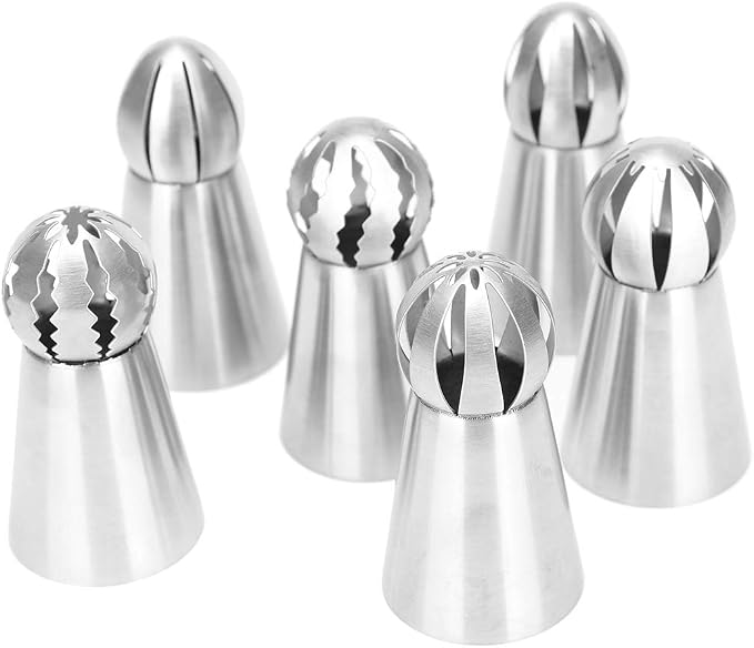 6PCS Russian Piping Tips Set, Stainles Steel Cake Cupcake Decorating Supplies Russian Ball Tips Pastry Nozzle Flower Shaped Frosting Icing Tips Set Baking Tools By Giveme5 (4#)