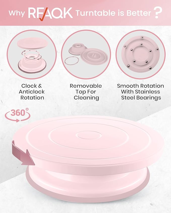 RFAQK 200PCs Cake Decorating Kit with Cake Turntable & Leveler, Baking Supplies Gift Includes 110+1 Piping Bags,55 Icing Tips,2 Frosting Spatulas, Adjustable Scraper, Video Tutorial, Booklet & more