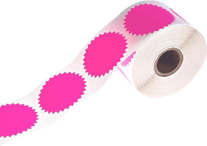 Fluorescent Pink Starburst Stickers / 2" Embosser Labels / 500 Bright Neon Envelope Seals Per Roll/Bold Sunburst Shape Color Coding Labels/Made in The USA