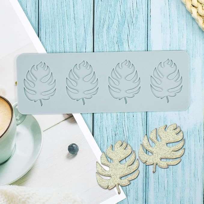 Fondant Silicone Moulds Tropical Leaves Silicone Imprint Mat Gum Paste Press Mold for Cake Chocolate Cupcake Decorating Cake Toppers Candy Cookies Resin Sugarcraft (C_7.72x2.72x0.12inch)