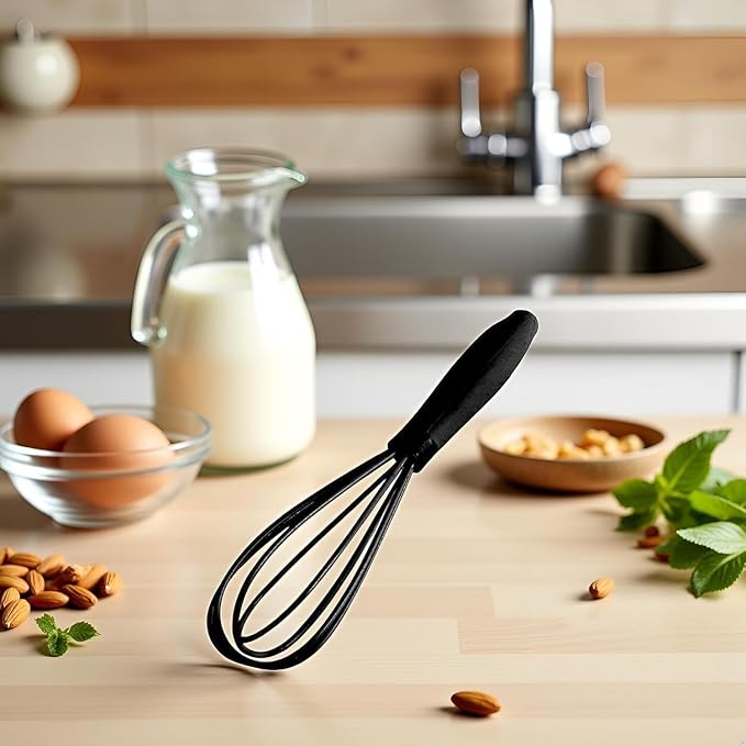 2Pcs Black Mini Silicone Whisk, 6.7inch Non-Scratch Non-Stick, Milk & Egg Beater Blender, Hand Egg Mixer, Kitchen Tool for Cooking, Baking, Mixing, Stirring, Kitchen Utensils