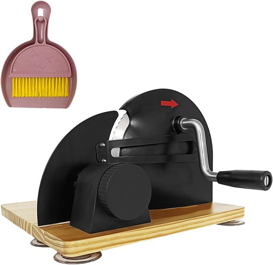 Manual Bread Slicer Adjustable Thickness with Foldable Solid Wood Base, Sourdough Bread Slicer for Homemade Bread, Hand Crank Sandwich Bread Cutter with Big Suction