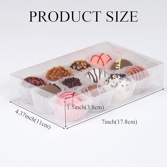 50PCS Clear Cookie Boxes with Window 7x4.3x1.5 Inch for Chocolate Truffle, Brownie, Bakery Pastry, Gift, Soap, Dount, Cake, Party Favors and Christmas