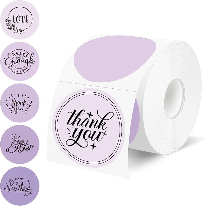 500 Labels/Roll 2" Purple Round Thermal Labels, Waterproof Circle Blank Thermal Sticker Compatible with Direct Thermal Label Printers for DIY Logo Designs, Thank You, Small Business