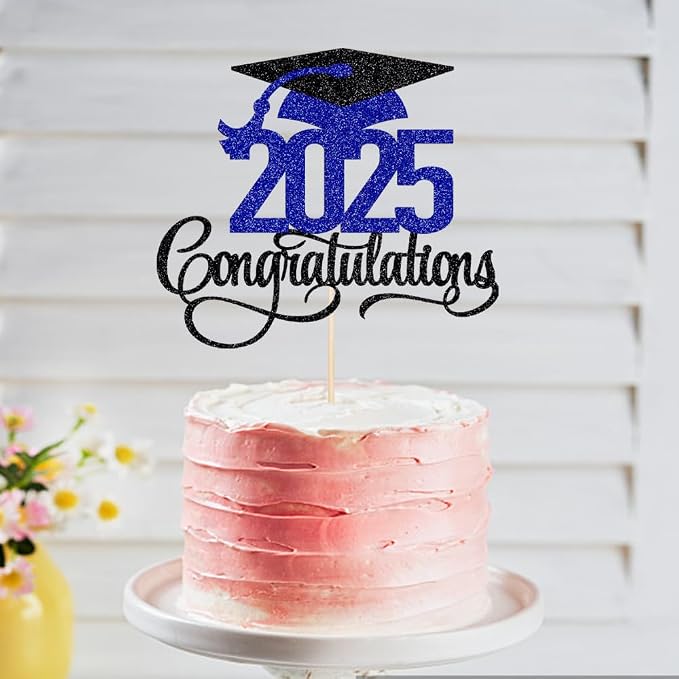 Black Gold Glitter 2025 Congratulations Graduation Cake Topper,Congrats Grad Cake Decor - 2025 High School/College/Senior Graduation Party Decorations Supplies (Dark blue)
