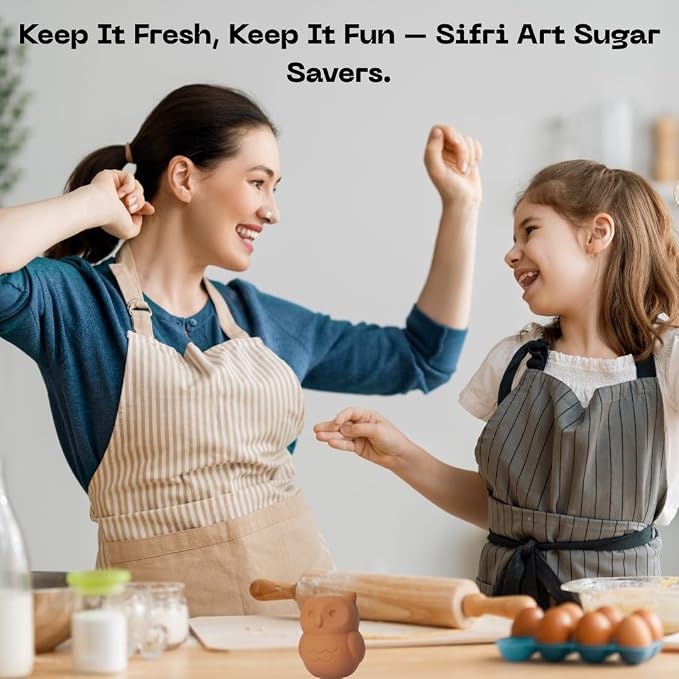 Sifri 3D Brown Sugar Keeper 2-in-1 Set – Terracotta Clay Owl & Spoon Saver Softener – Cute Kitchen Storage & Freshness Holder for Sugar – Gift for Bakers (2, Owl and Spoon)