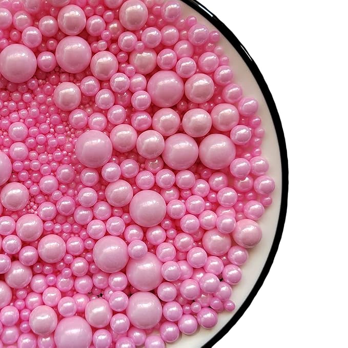 Homankit Edible Pink Pearl Sugar Sprinkles Candy Mixing Size Baking Cake Decorations Cupcake Toppers Cookie Decorating Wedding Party Valentine's Halloween Christmas Supplies 120g/ 4.23oz