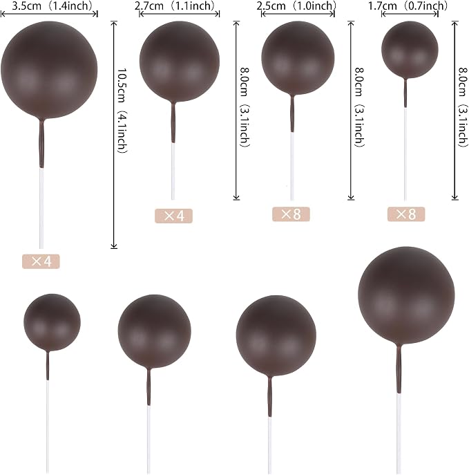 24 PCS Ball Cake Toppers Balls Cupcake Toppers Foam Ball Shaped Cake Picks DIY Balloons Cake Insert Topper for Wedding Enagement Baby Shower Birthday Party Cake Decorations Supplies Coffee