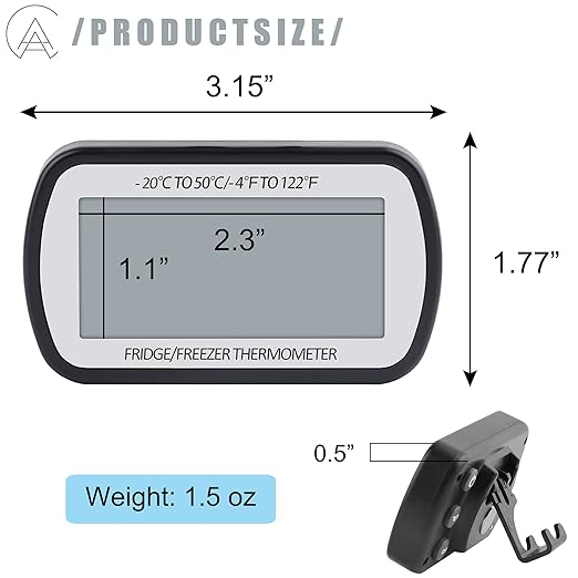 AEVETE Refrigerator Thermometer Digital Fridge Freezer Thermometer with Magnetic Back Large LCD, No Frills Easy to Read (Black-6 Pack)