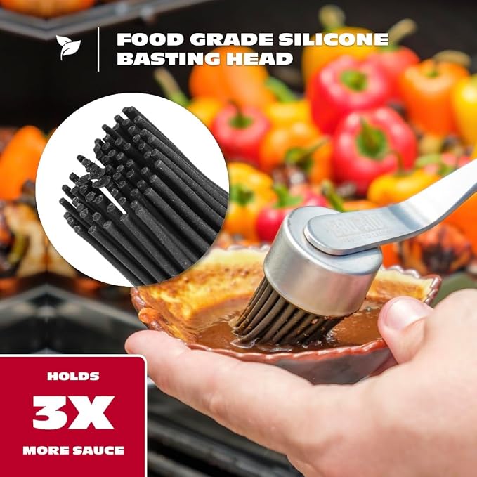 BBQ-AID Silicone Basting Brush for Grilling - Premium Acacia Wood Sauce Brush for BBQ & Smoking - Heat Resistant Marinade & Meat Brush - Dishwasher Safe Cooking Brush - Perfect For Fathers Day Gift